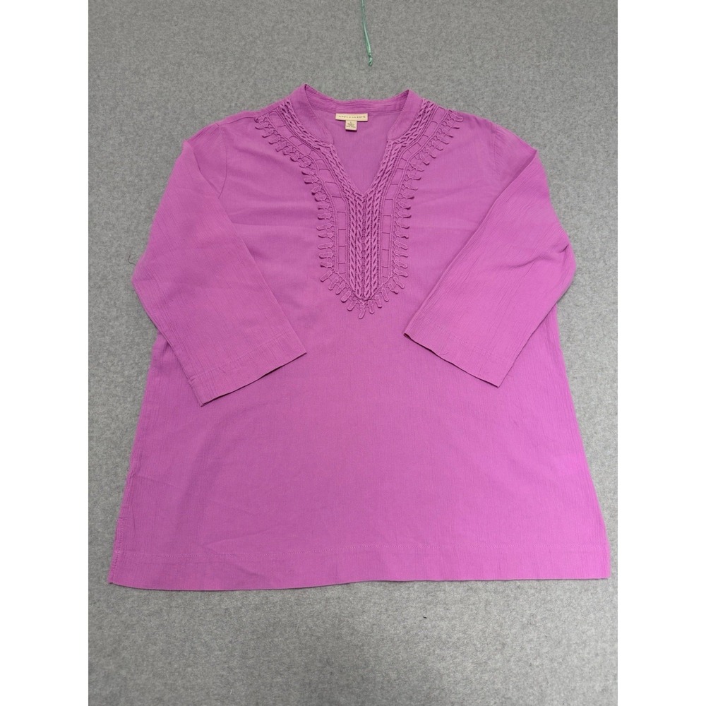 Appleseeds Coastal Grandma Fuchsia Pink Women's Top 3/4 Sleeve V-neck Sz Large